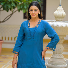 Blue Crape Premium And Elegant Co-Ord Set For Women