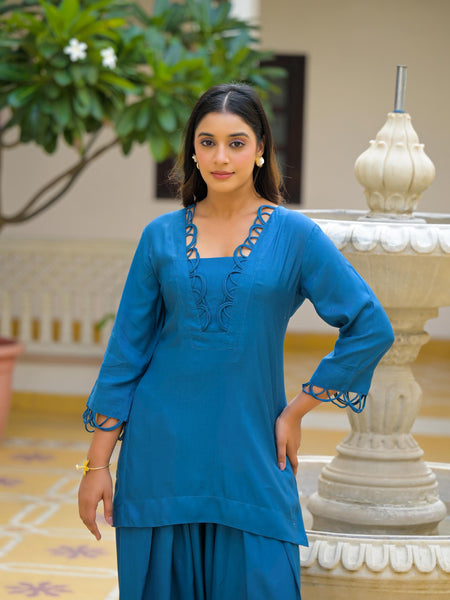 Blue Crape Premium And Elegant Co-Ord Set For Women