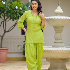 Lime Green Crape Premium And Elegant Co-Ord Set For Women