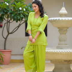 Lime Green Crape Premium And Elegant Co-Ord Set For Women