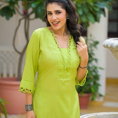 Lime Green Crape Premium And Elegant Co-Ord Set For Women