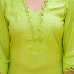 Lime Green Crape Premium And Elegant Co-Ord Set For Women