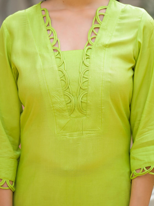Lime Green Crape Premium And Elegant Co-Ord Set For Women