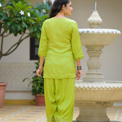 Lime Green Crape Premium And Elegant Co-Ord Set For Women