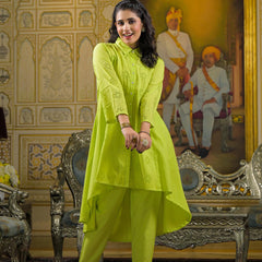 Lime Green Cotton Premium And Elegant Co-Ord Set For Women