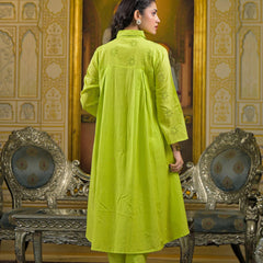 Lime Green Cotton Premium And Elegant Co-Ord Set For Women