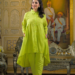 Lime Green Cotton Premium And Elegant Co-Ord Set For Women