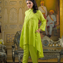 Lime Green Cotton Premium And Elegant Co-Ord Set For Women