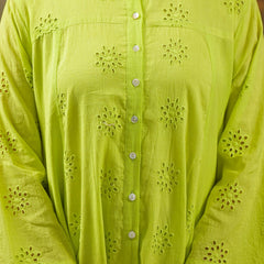Lime Green Cotton Premium And Elegant Co-Ord Set For Women