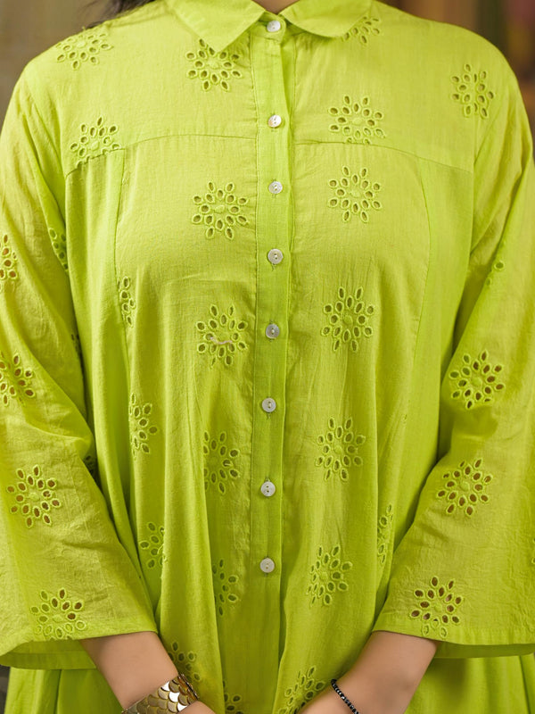 Lime Green Cotton Premium And Elegant Co-Ord Set For Women