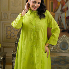 Lime Green Cotton Premium And Elegant Co-Ord Set For Women