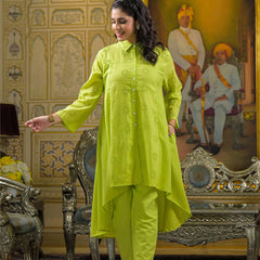 Lime Green Cotton Premium And Elegant Co-Ord Set For Women
