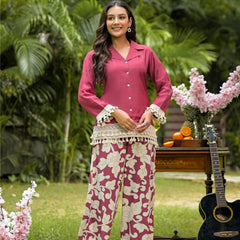 Maroon Printed Crepe Co-Ord Set with Palazzo