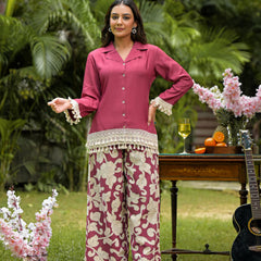 Maroon Printed Crepe Co-Ord Set with Palazzo