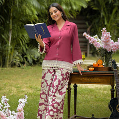 Maroon Printed Crepe Co-Ord Set with Palazzo
