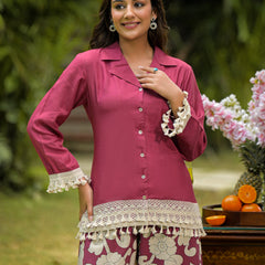Maroon Printed Crepe Co-Ord Set with Palazzo