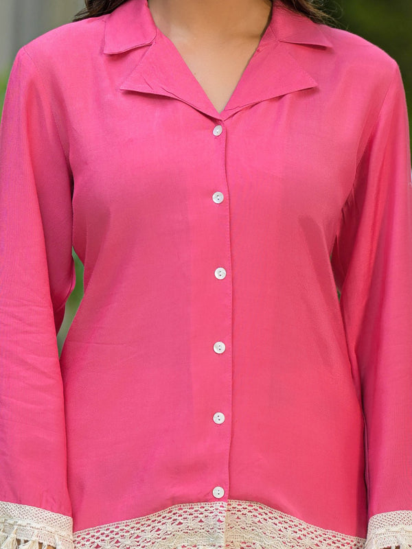 Pink Crepe Shirt Collar Co-Ord Set for Women