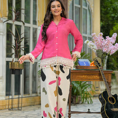 Pink Crepe Shirt Collar Co-Ord Set for Women