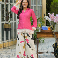 Pink Crepe Shirt Collar Co-Ord Set for Women