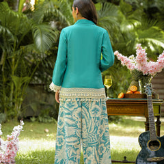 Teal Printed Crepe Co-Ord Set with Palazzo