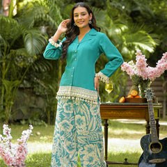 Teal Printed Crepe Co-Ord Set with Palazzo