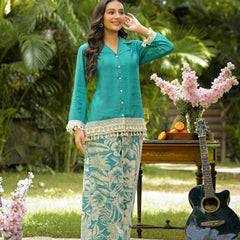 Teal Printed Crepe Co-Ord Set with Palazzo