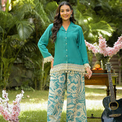 Teal Printed Crepe Co-Ord Set with Palazzo