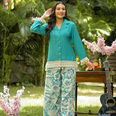 Teal Printed Crepe Co-Ord Set with Palazzo