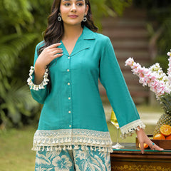 Teal Printed Crepe Co-Ord Set with Palazzo