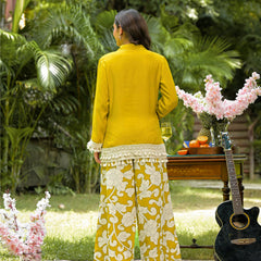 Yellow Printed Crepe Co-Ord Set with Palazzo