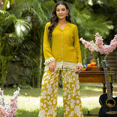 Yellow Printed Crepe Co-Ord Set with Palazzo