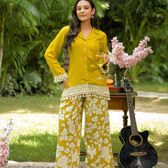 Yellow Printed Crepe Co-Ord Set with Palazzo