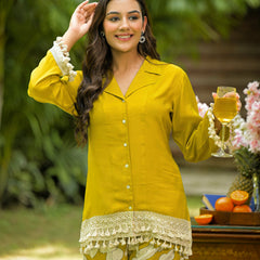 Yellow Printed Crepe Co-Ord Set with Palazzo