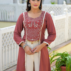 Rust High-Low Crepe Kurta Set for Women