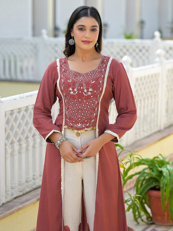 Rust High-Low Crepe Kurta Set for Women