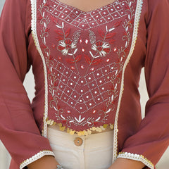 Rust High-Low Crepe Kurta Set for Women