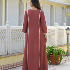 Rust High-Low Crepe Kurta Set for Women