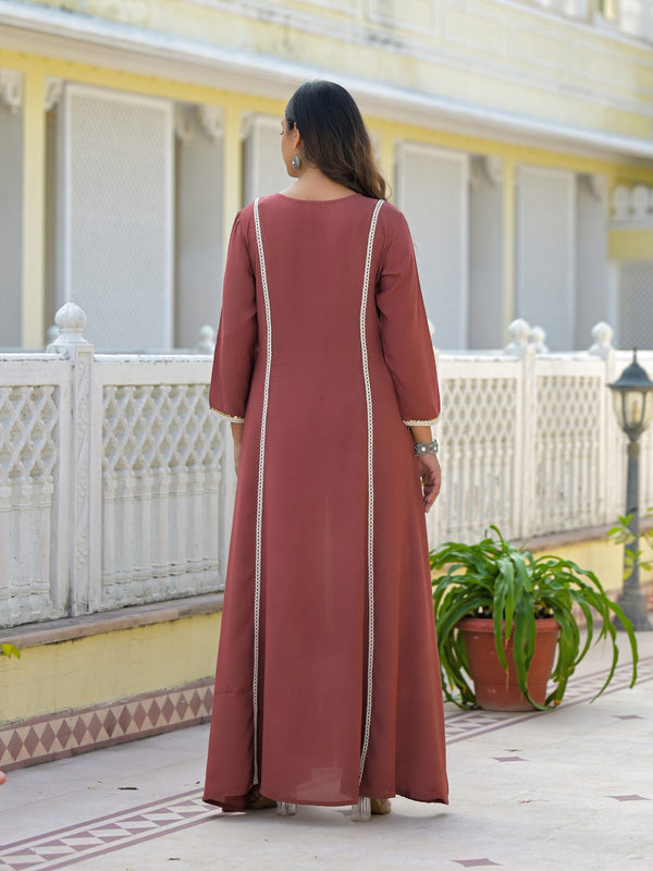 Rust High-Low Crepe Kurta Set for Women