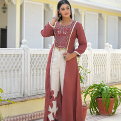 Rust High-Low Crepe Kurta Set for Women