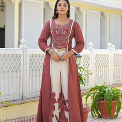 Rust High-Low Crepe Kurta Set for Women