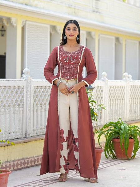 Rust High-Low Crepe Kurta Set for Women