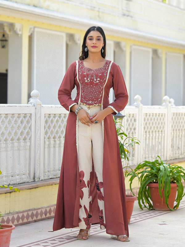 Rust High-Low Crepe Kurta Set for Women