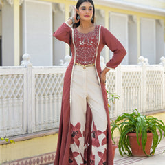 Rust High-Low Crepe Kurta Set for Women