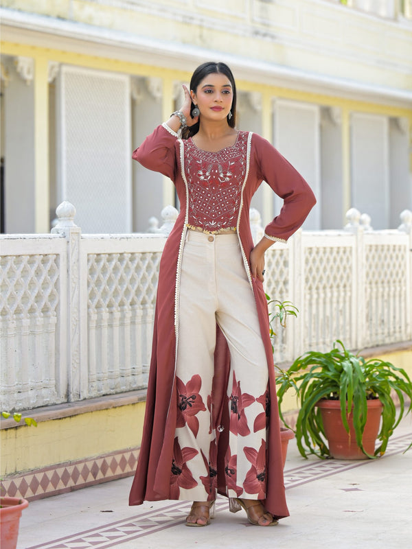 Rust High-Low Crepe Kurta Set for Women