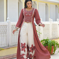 Rust High-Low Crepe Kurta Set for Women