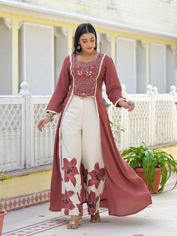 Rust High-Low Crepe Kurta Set for Women
