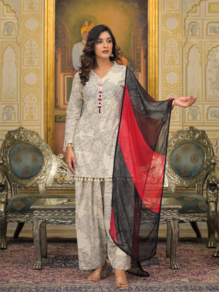 Beige Cotton Premium And Elegant Kurta Sets For Women