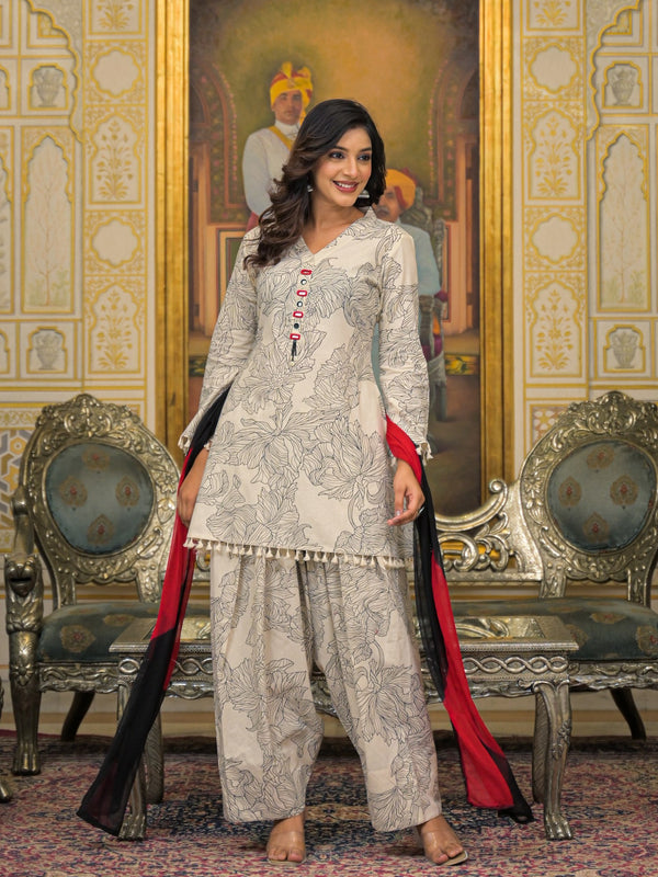 Beige Cotton Premium And Elegant Kurta Sets For Women