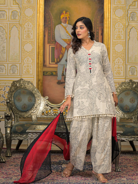 Beige Cotton Premium And Elegant Kurta Sets For Women
