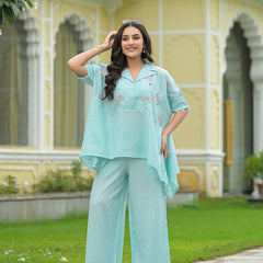 Sky Blue Kaftan Style Co-Ord Set for Women